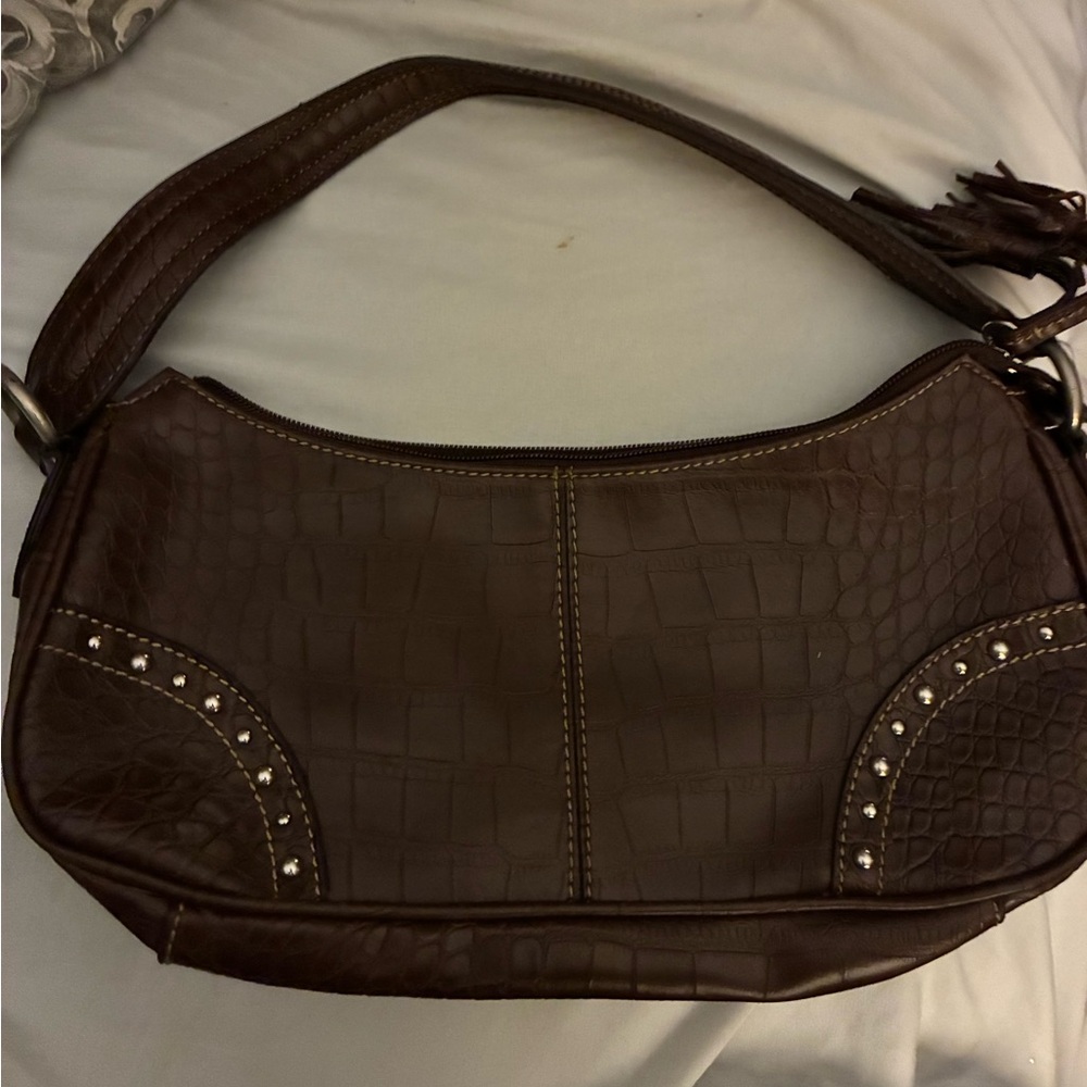 Tommy Hilfiger‎ Dark Brown Croc-Embossed Shoulder Bag